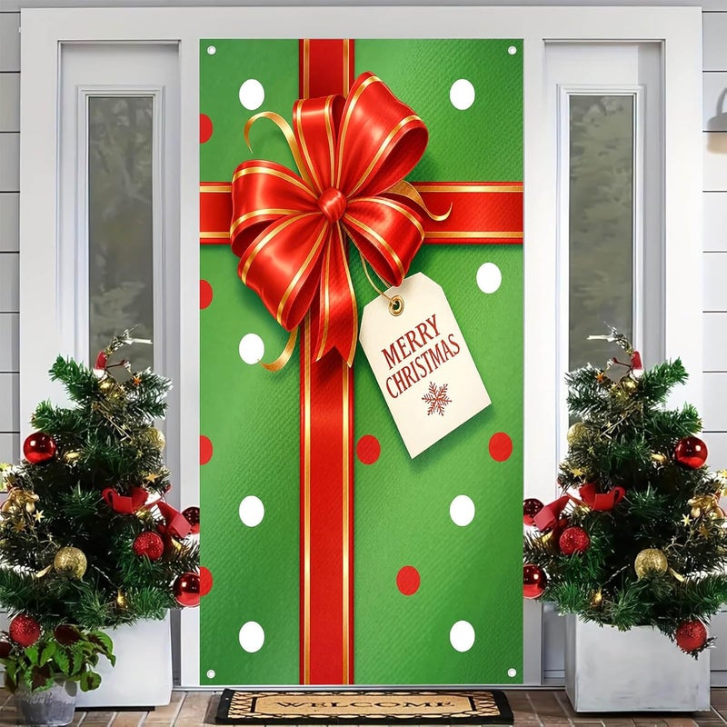 BlissYard Merry Christmas Door Cover 35x71 Inch Front Porch Door Banners Decoration Winter for Sign Background Party Indoor Decor - Image 2